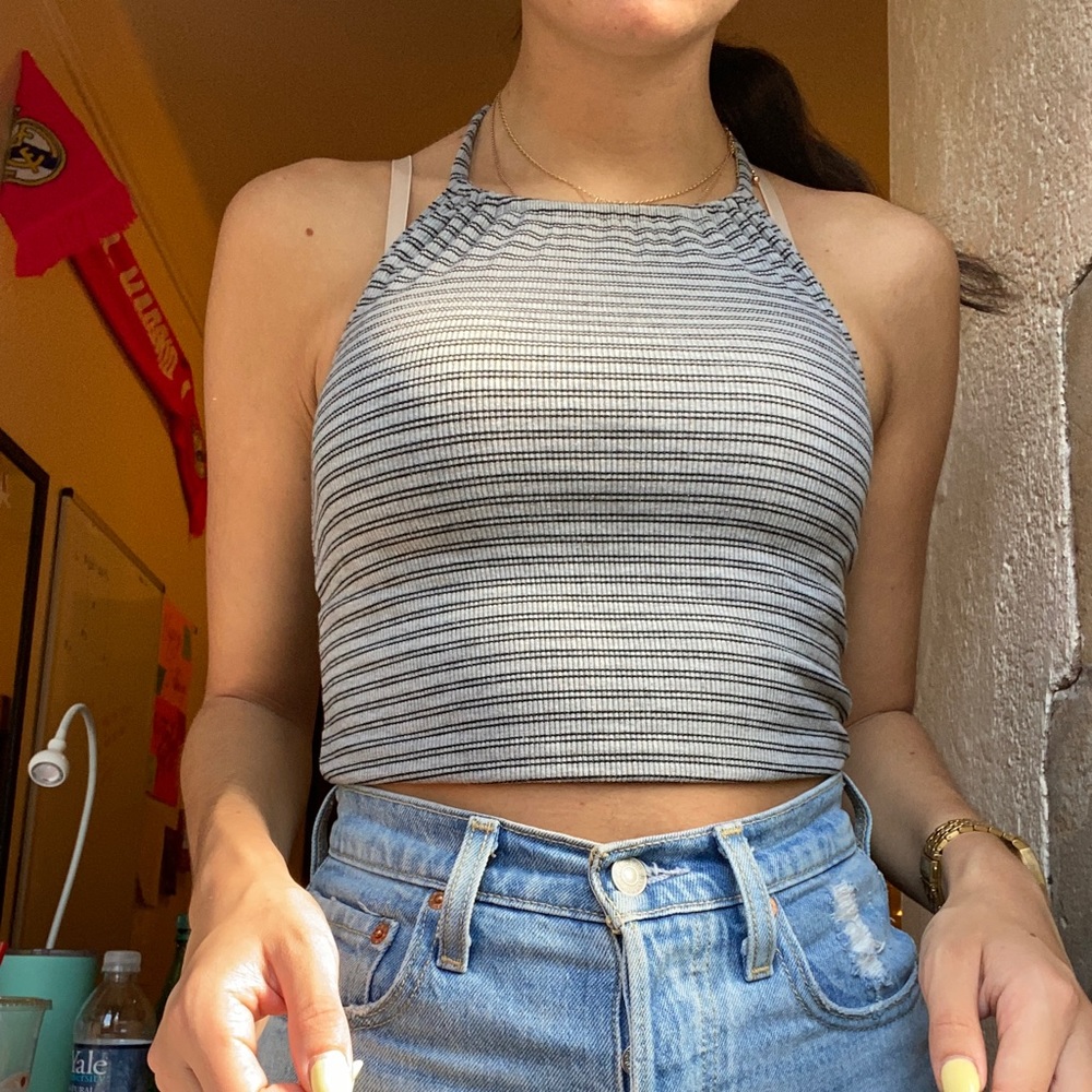 URBAN OUTFITTERS STRIPED HIGH NECK CROP TOP